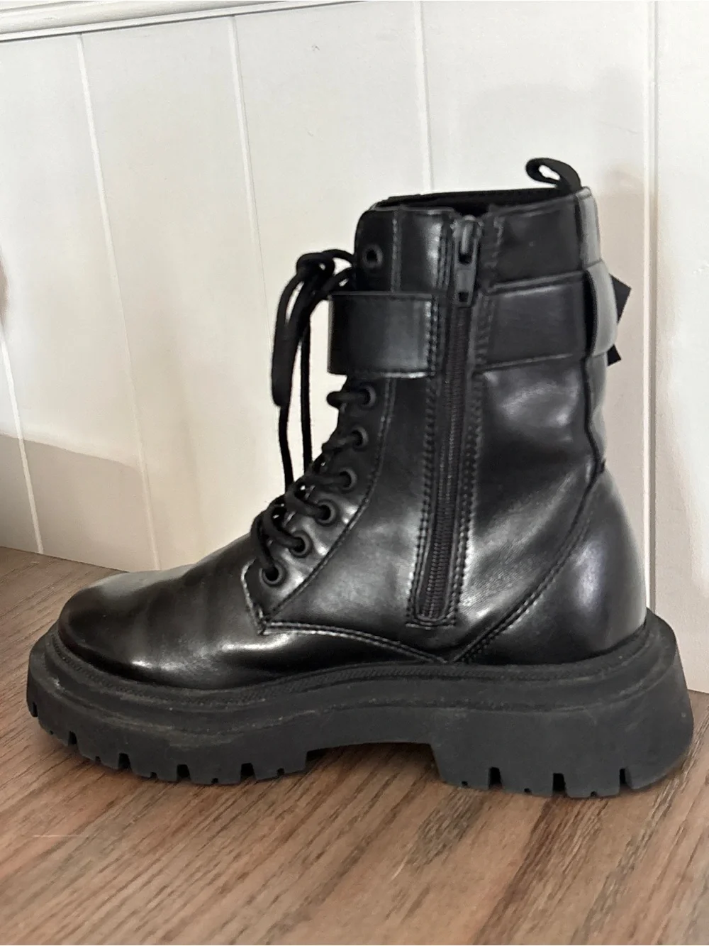 Zara Kids Black Floral Chunky Combat Boots Girl US Size 1 or EU 32